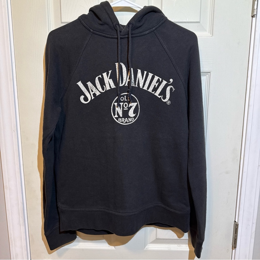 Jack Daniel’s Lucky Brand Hoodie Small Gray Graphic Pullover Sweatshirt
